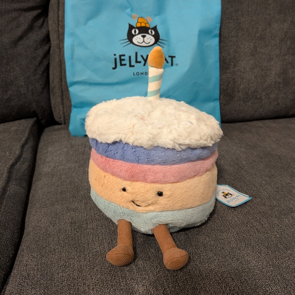 Jellycat Amuseables Rainbow Birthday Cake NWT